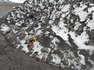 Litter in melting snow piles